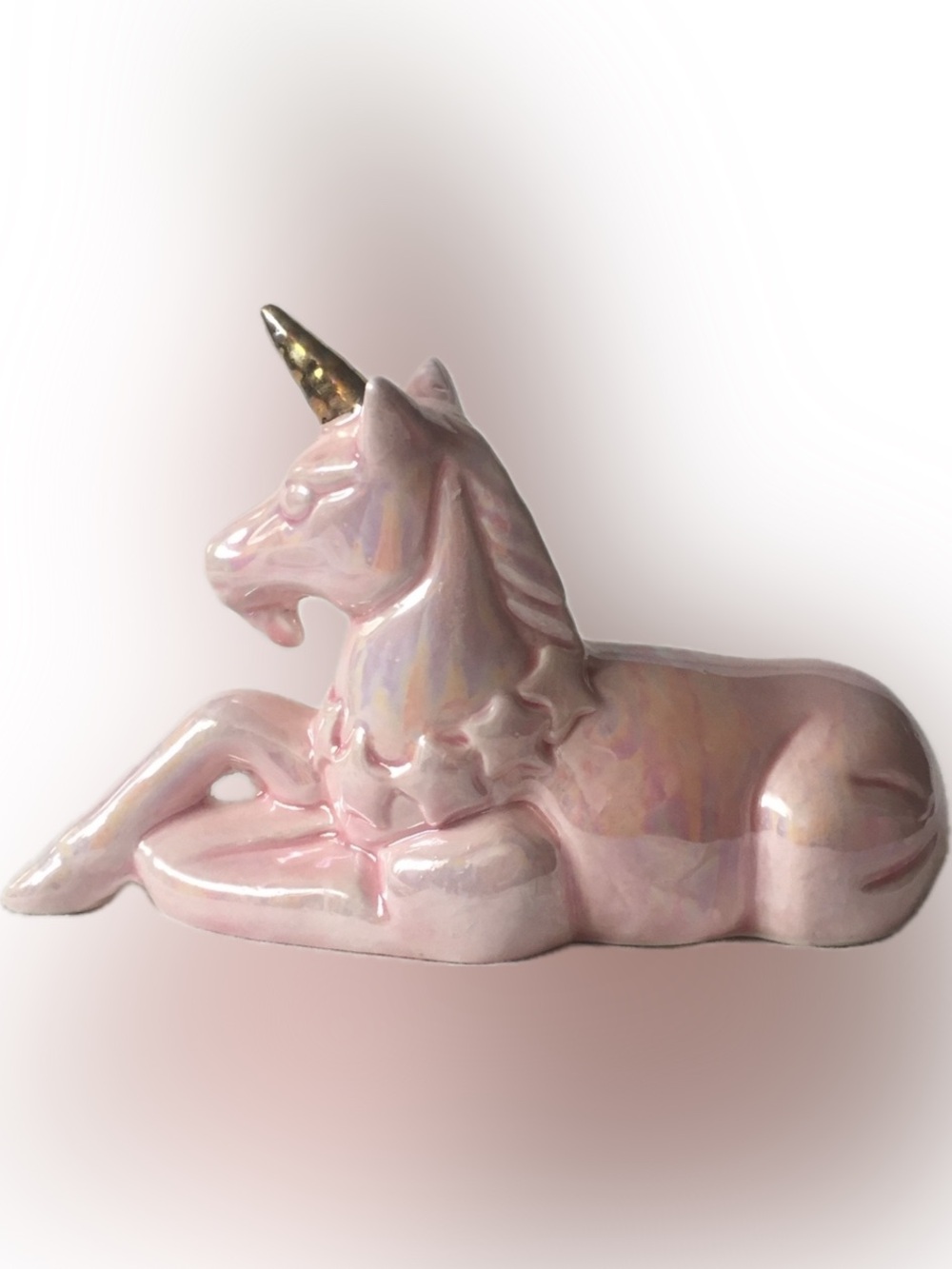 💖Vintage Bearded Unicorn Figurine – Pink Lustreware Ceramic Fairycore Fantasy